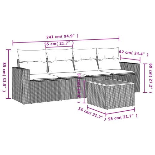5-Piece Garden Sofa Set with Cushions Black Poly Rattan Wicker Outdoor Patio Furniture - Image 10