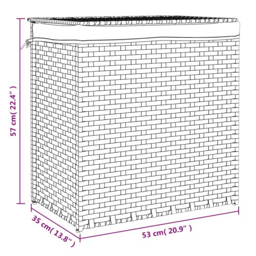 Laundry Basket with 2 Sections White 53x35x57cm Poly Rattan - Image 9