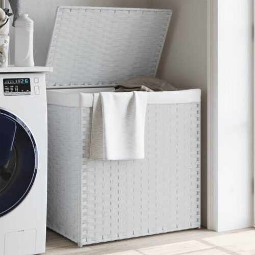 Laundry Basket with 2 Sections White 53x35x57cm Poly Rattan - Image 10