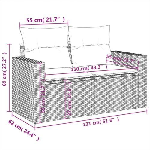 5-Piece Garden Sofa Set with Cushions Black Poly Rattan Wicker Outdoor Patio Furniture - Image 12