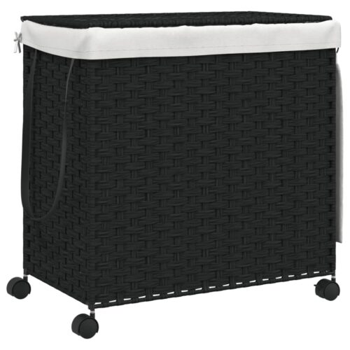 Laundry Basket with Wheels Black 60x35x60.5cm Rattan - Image 2