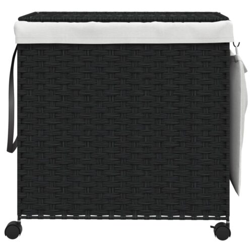 Laundry Basket with Wheels Black 60x35x60.5cm Rattan - Image 3