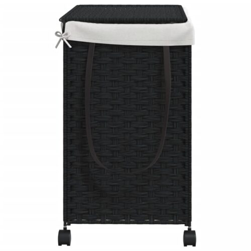 Laundry Basket with Wheels Black 60x35x60.5cm Rattan - Image 5