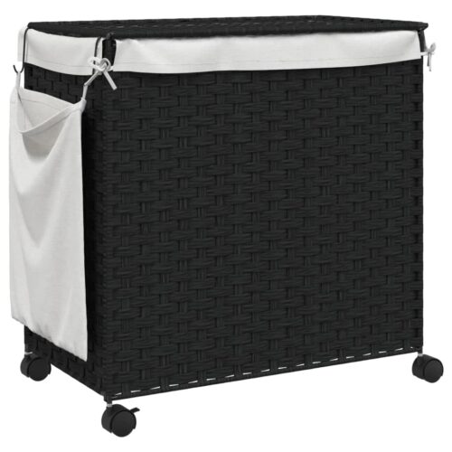 Laundry Basket with Wheels Black 60x35x60.5cm Rattan - Image 6