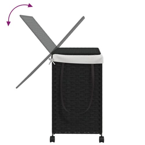 Laundry Basket with Wheels Black 60x35x60.5cm Rattan - Image 7