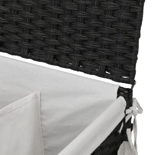 Laundry Basket with Wheels Black 60x35x60.5cm Rattan - Image 8
