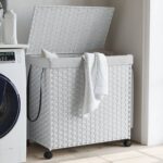 Laundry Basket with Wheels White 60x35x60.5cm Rattan