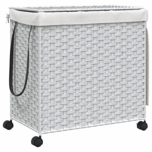 Laundry Basket with Wheels White 60x35x60.5cm Rattan - Image 2