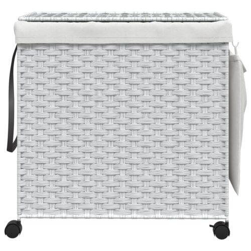 Laundry Basket with Wheels White 60x35x60.5cm Rattan - Image 3