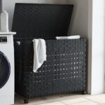 Laundry Basket with Wheels Black 66x35x60cm Rattan