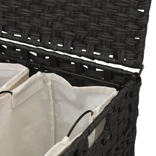 Laundry Basket with Wheels Black 66x35x60cm Rattan - Image 8