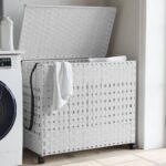 Laundry Basket with Wheels White 66x35x60cm Rattan