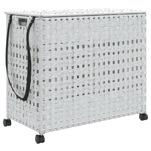 Laundry Basket with Wheels White 66x35x60cm Rattan - Image 2