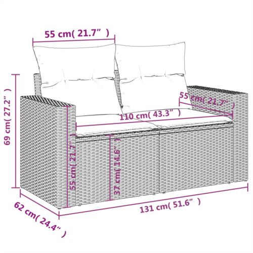 5-Piece Garden Sofa Set with Cushions Black Poly Rattan Wicker Outdoor Patio Furniture - Image 12