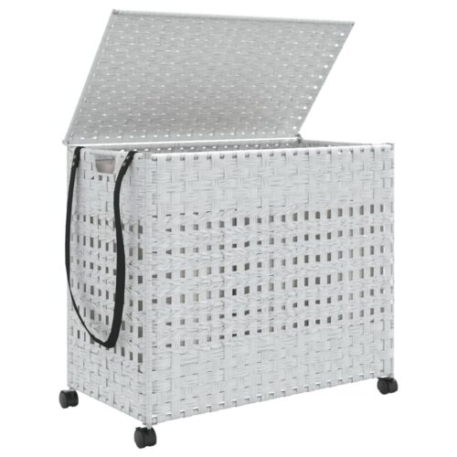 Laundry Basket with Wheels White 66x35x60cm Rattan - Image 4