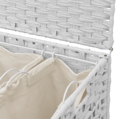 Laundry Basket with Wheels White 66x35x60cm Rattan - Image 8