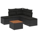 6-Piece Garden Sofa Set with Cushions Black Poly Rattan Wicker Outdoor Patio Furniture