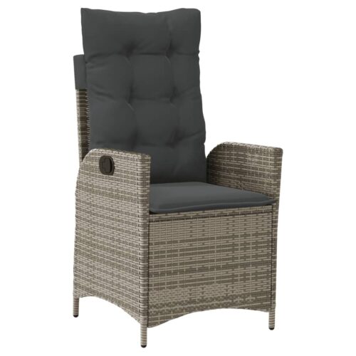 3-Piece Garden Dining Set with Cushions Grey Poly Rattan Wicker Outdoor Patio Furniture - Image 3