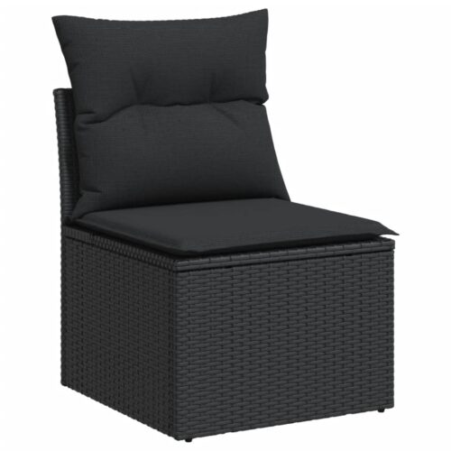 5-Piece Garden Sofa Set with Cushions Black Poly Rattan Wicker Outdoor Patio Furniture - Image 3
