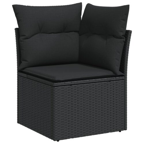 5-Piece Garden Sofa Set with Cushions Black Poly Rattan Wicker Outdoor Patio Furniture - Image 4