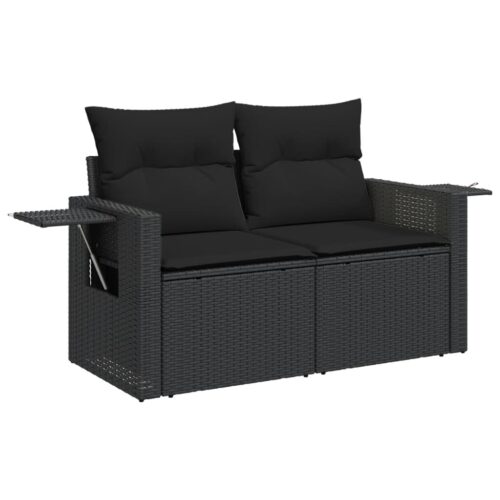 5-Piece Garden Sofa Set with Cushions Black Poly Rattan Wicker Outdoor Patio Furniture - Image 6