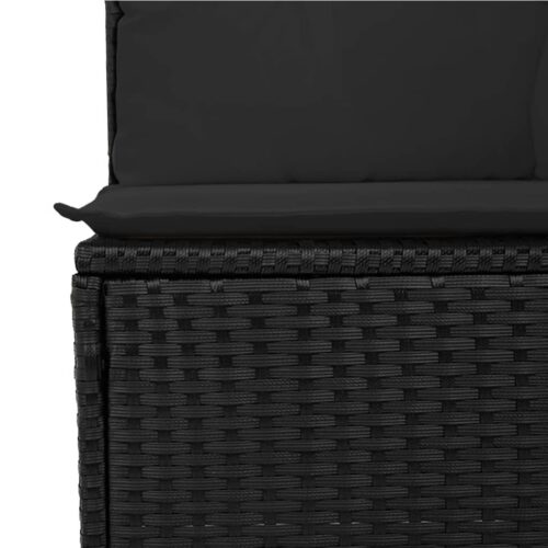 5-Piece Garden Sofa Set with Cushions Black Poly Rattan Wicker Outdoor Patio Furniture - Image 8