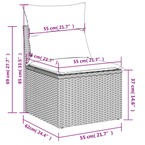 5-Piece Garden Sofa Set with Cushions Black Poly Rattan Wicker Outdoor Patio Furniture - Image 10