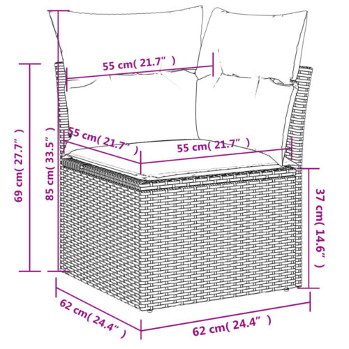 5-Piece Garden Sofa Set with Cushions Black Poly Rattan Wicker Outdoor Patio Furniture - Image 11