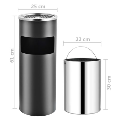 Ashtray Dustbin Hotel 30L Steel Grey - Image 6
