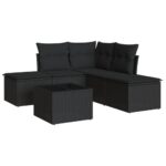 6-Piece Garden Sofa Set with Cushions Black Poly Rattan Wicker Outdoor Patio Furniture