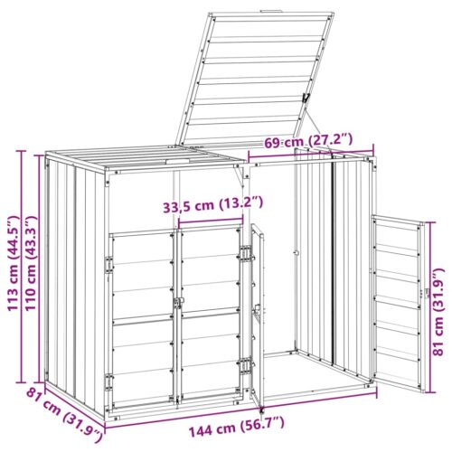 Wheelie Bin Storage for Double Bins Anthracite 144x81x113cm Steel - Image 12