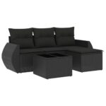 5-Piece Garden Sofa Set with Cushions Black Poly Rattan Wicker Outdoor Patio Furniture