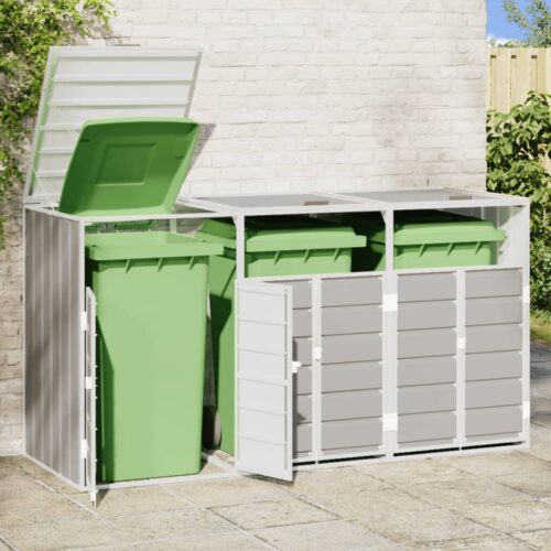Wheelie Bin Storage for Triple Bins Grey 216x81x115cm Steel - Image 3