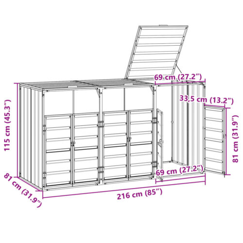 Wheelie Bin Storage for Triple Bins Anthracite 216x81x115cm Steel - Image 12