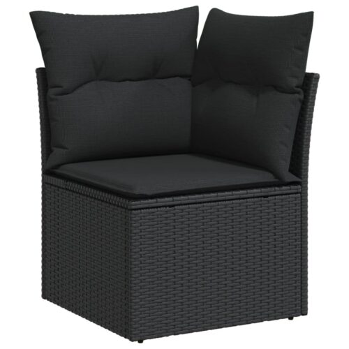 5-Piece Garden Sofa Set with Cushions Black Poly Rattan Wicker Outdoor Patio Furniture - Image 5