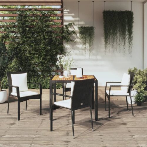5-Piece Garden Dining Set with Cushions Black Poly Rattan - Image 2