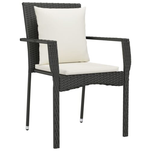 5-Piece Garden Dining Set with Cushions Black Poly Rattan - Image 5