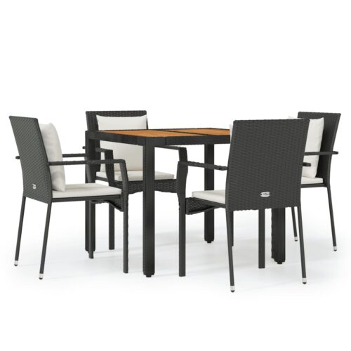 5-Piece Garden Dining Set with Cushions Black Poly Rattan - Image 12