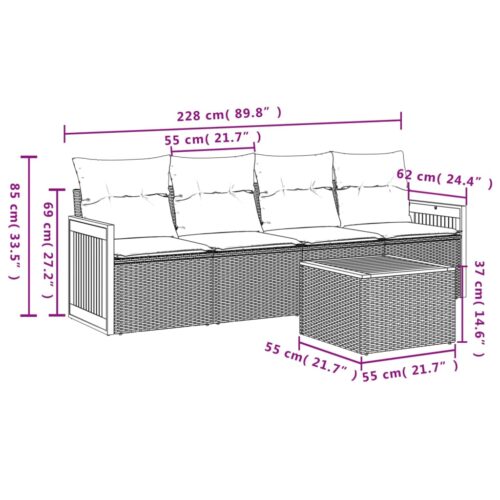 5-Piece Garden Sofa Set with Cushions Black Poly Rattan Wicker Outdoor Patio Furniture - Image 3