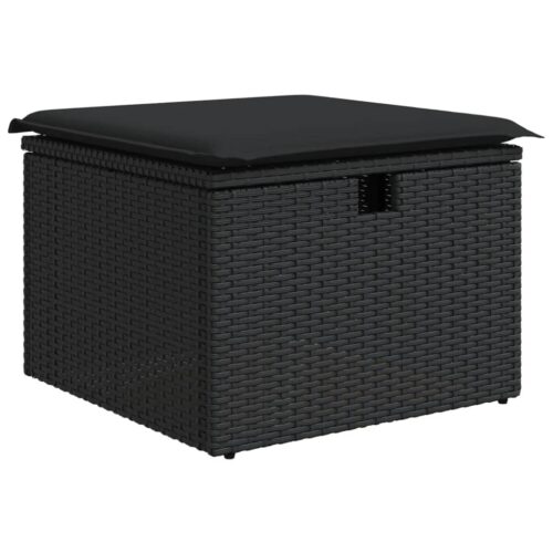 5-Piece Garden Sofa Set with Cushions Black Poly Rattan Wicker Outdoor Patio Furniture - Image 5