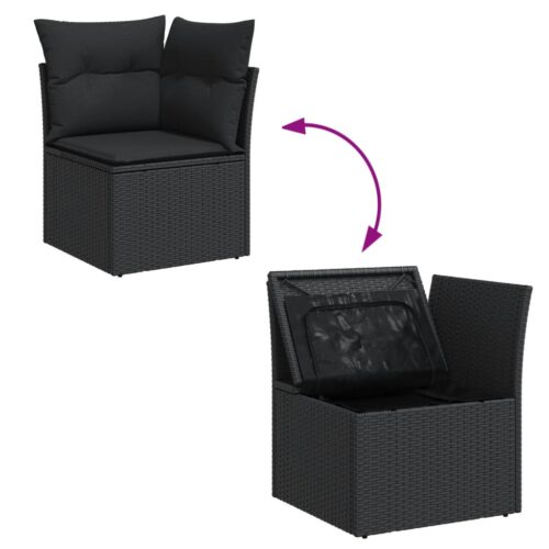 5-Piece Garden Sofa Set with Cushions Black Poly Rattan Wicker Outdoor Patio Furniture - Image 7