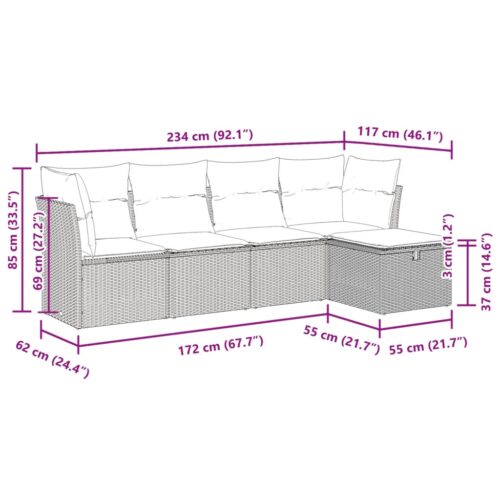 5-Piece Garden Sofa Set with Cushions Black Poly Rattan Wicker Outdoor Patio Furniture - Image 11