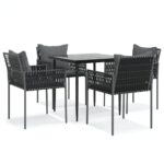 5-Piece Garden Dining Set with Cushions Poly Rattan Steel