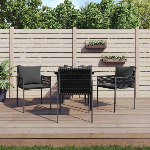 5-Piece Garden Dining Set with Cushions Poly Rattan Steel - Image 2