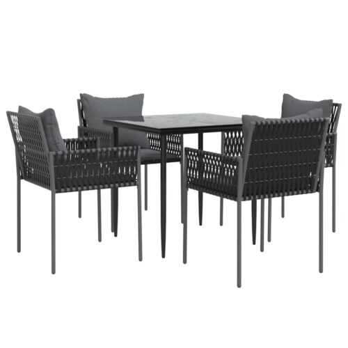 5-Piece Garden Dining Set with Cushions Poly Rattan Steel - Image 3