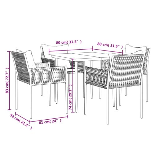 5-Piece Garden Dining Set with Cushions Poly Rattan Steel - Image 10