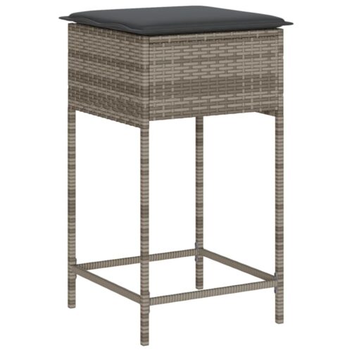 3-Piece Garden Bar Set with Cushions Grey Poly Rattan Wicker Outdoor Patio Furniture - Image 4