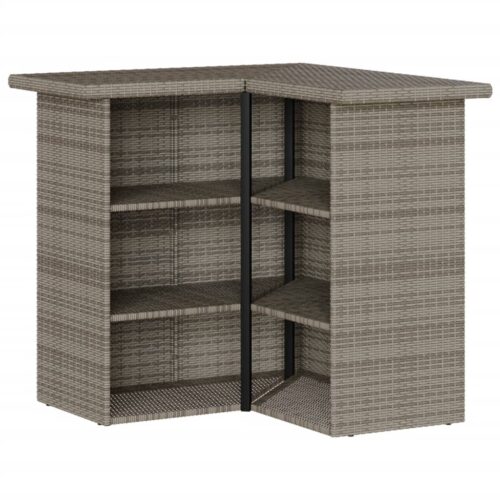 3-Piece Garden Bar Set with Cushions Grey Poly Rattan Wicker Outdoor Patio Furniture - Image 6