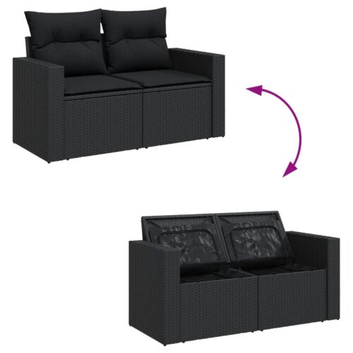 5-Piece Garden Sofa Set with Cushions Black Poly Rattan Wicker Outdoor Patio Furniture - Image 4
