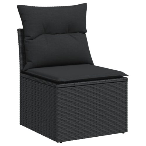 5-Piece Garden Sofa Set with Cushions Black Poly Rattan Wicker Outdoor Patio Furniture - Image 8